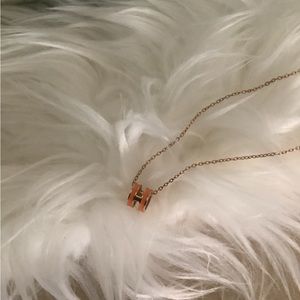H pop orange on rose gold plated chain necklace 16”-18”